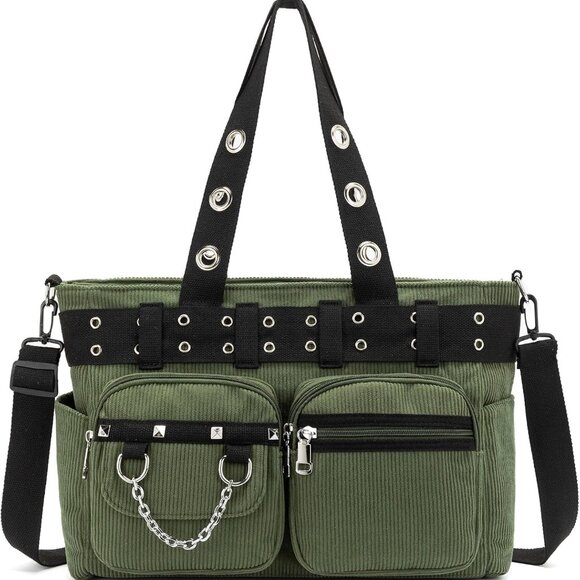 Tote Bag for Women, Corduroy Gothic Purse Goth Bag with Zipper for College, Work - Picture 1 of 7